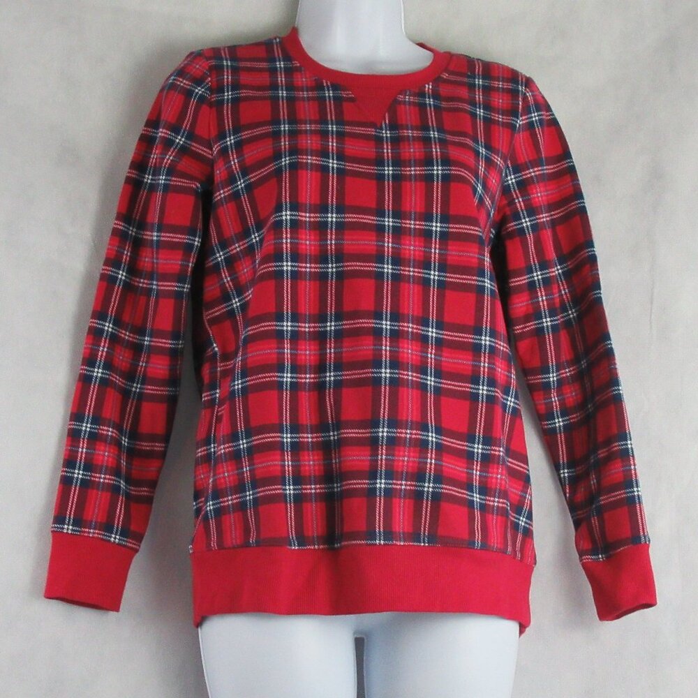 Charter Club Women's Cotton Blend Lounge Holiday Sweatshirt Top, Red Blue Plaid